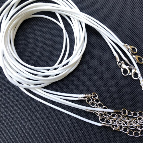 WH 60cm 5本セット PU 革紐風ネックレス ホワイト リボン・テープ