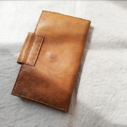 simple wallet 通帳サイズ　ブラウン　オイルシュリンクレザー 4枚目の画像