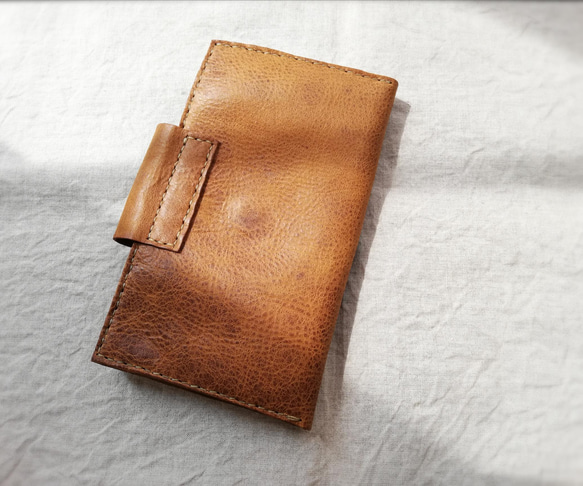 simple wallet 通帳サイズ　ブラウン　オイルシュリンクレザー 4枚目の画像