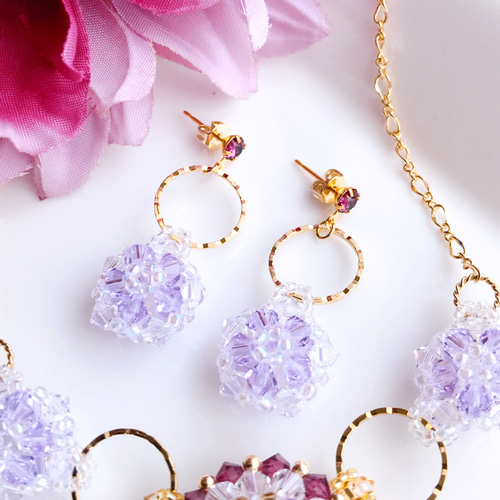 ネックレス&イヤリングのセット④  パープルビーズ シルバーメッキ ネックレス&イヤリングのセット④ パープルビーズ シルバーメッキ
