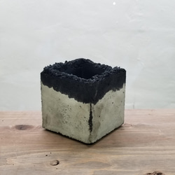 FP1415 崩れ 角鉢 ツートーン ハンドメイド　モルタル コンクリート鉢センメント鉢 植木鉢 1枚目の画像