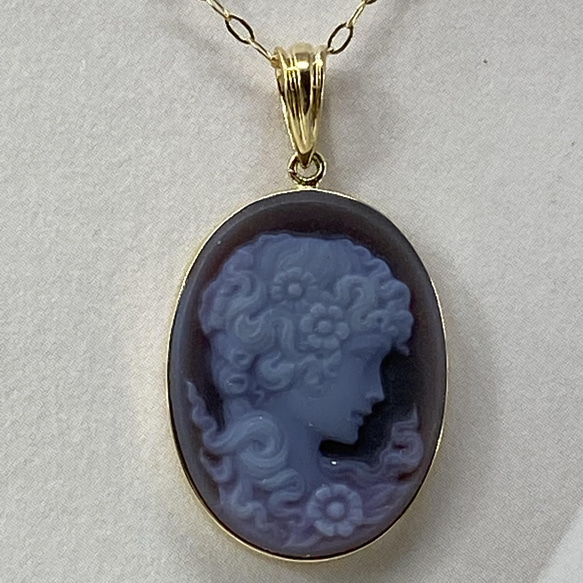used k18YG AU750 18金 メノーカメオ ペンダントネックレス ネックレス  