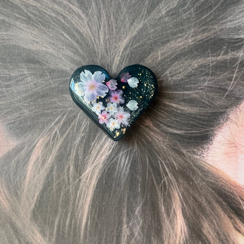 レジンヘアゴム 桜 大ぶり 金箔 豪華 お花たっぷり ホロ レジン