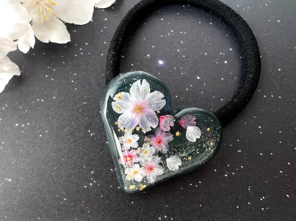 桜ハート レジンヘアゴム