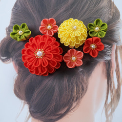 朱赤 つまみ細工髪飾り 成人式 卒業式 結婚式 七五三 着物 振袖 打掛