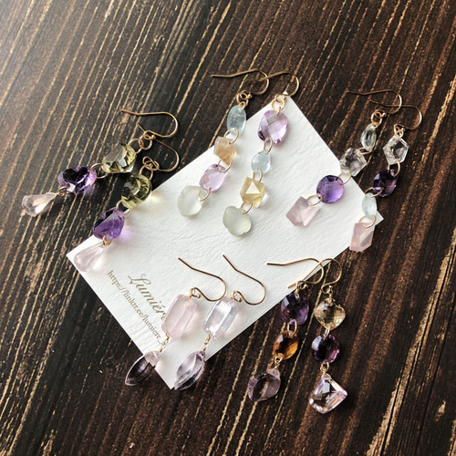 1点のみ＊14kgf＊アメジスト&シトリン&アメトリンの3連ピアス ピアス 