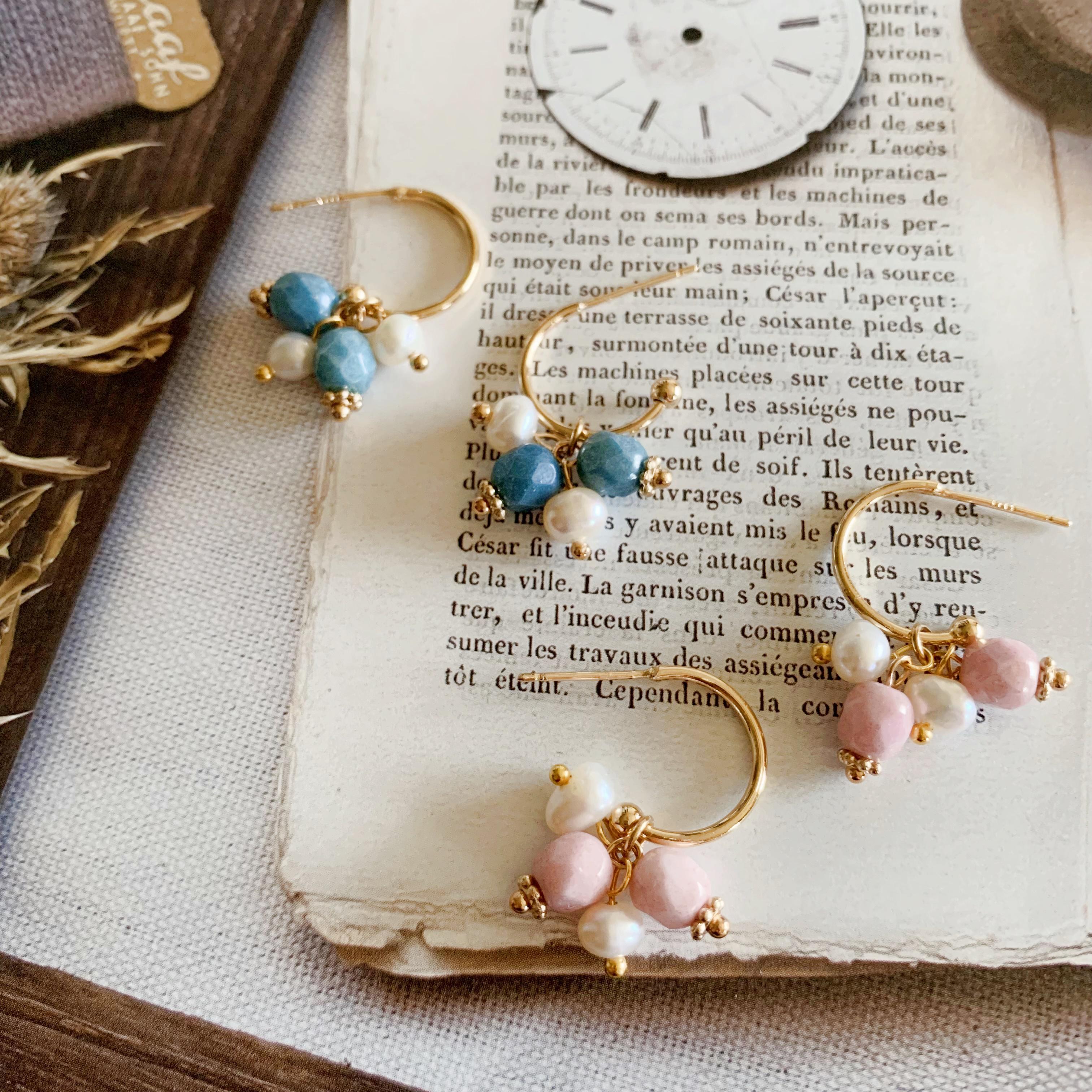 【ご予約品】14kgf ラリマー × 淡水パール ブーケ ピアス 等2点 セール】 【See she me】淡水パール4WAYピアス （その他）｜See