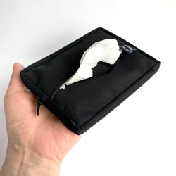 【2way】デスクまわり バッグ鞄にもかさばらない薄型コンパクト 撥水ナイロン ラウンドスクエアポーチ／カード 名刺入れ 10枚目の画像