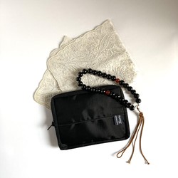 【2way】デスクまわり バッグ鞄にもかさばらない薄型コンパクト 撥水ナイロン ラウンドスクエアポーチ／カード 名刺入れ 6枚目の画像