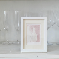 ボトルの絵・ピンク色の銅版画「 i tsu ka 」白い額入り/インテリアアクセサリー・アートピース/ 送料無料 8枚目の画像