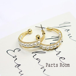 [2 件] 珍珠圈耳環 [金色] [無鈦柱扣]-mt-3573 第2張的照片
