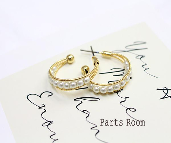 [2 件] 珍珠圈耳環 [金色] [無鈦柱扣]-mt-3573 第2張的照片
