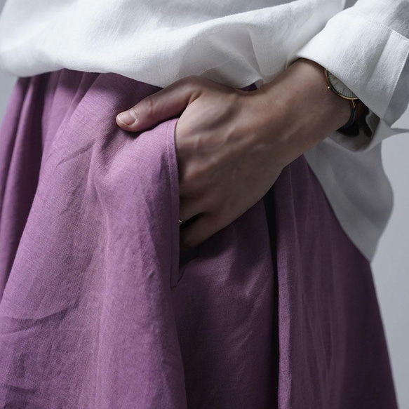 [Wafu]亞麻裙超高密度亞麻圓裙/紫紅色s002k-fji1 第8張的照片