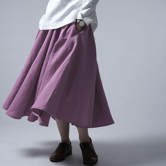 [Wafu]亞麻裙超高密度亞麻圓裙/紫紅色s002k-fji1 第1張的照片