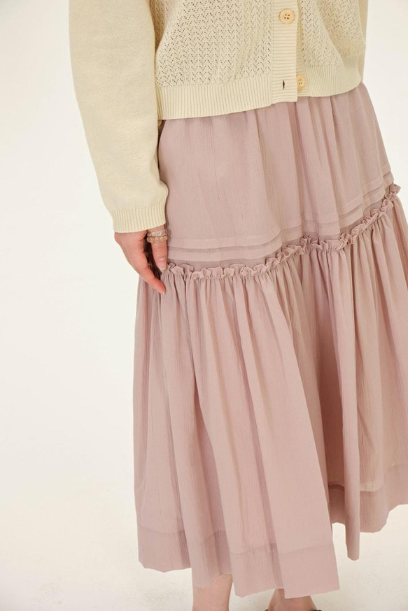 玫瑰粉色高腰肌理褶皺半裙|裙子|春夏款|Sora-906 第11張的照片