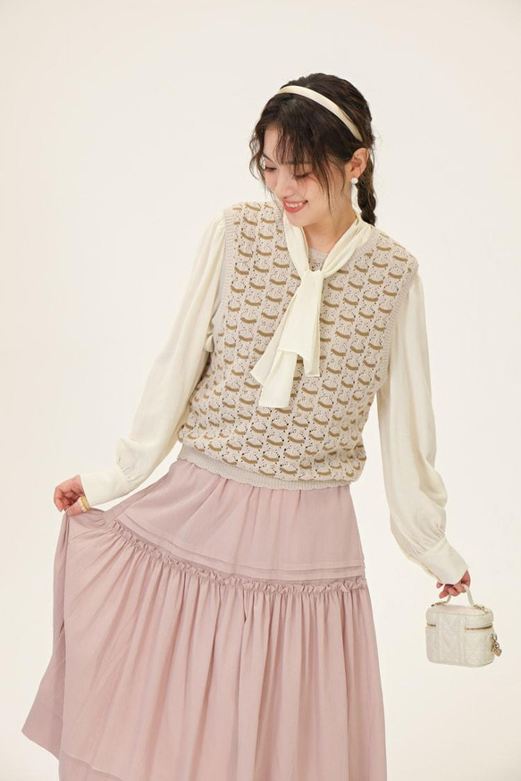 玫瑰粉色高腰肌理褶皺半裙|裙子|春夏款|Sora-906 第16張的照片