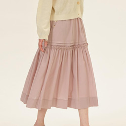 玫瑰粉色高腰肌理褶皺半裙|裙子|春夏款|Sora-906 第12張的照片