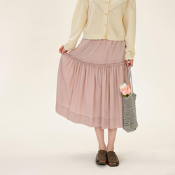 玫瑰粉色高腰肌理褶皺半裙|裙子|春夏款|Sora-906 第2張的照片