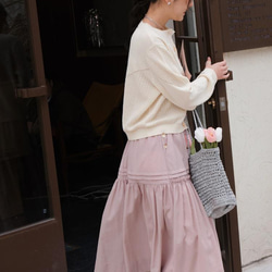 玫瑰粉色高腰肌理褶皺半裙|裙子|春夏款|Sora-906 第6張的照片