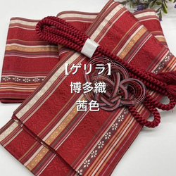 【ゲリラ企画】2421半幅帯＆帯留・絹帯締めセット　博多織 1枚目の画像