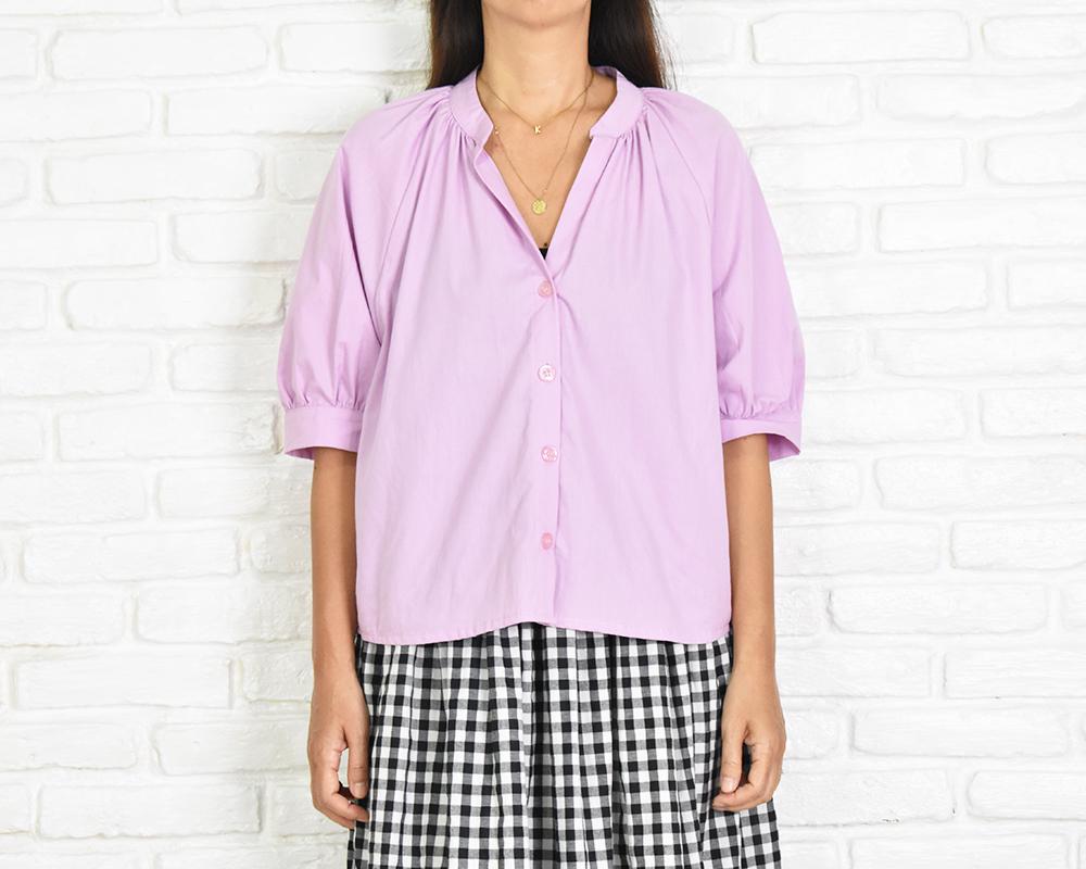 ふんわり袖のスキッパーブラウス　ラベンダーピンク