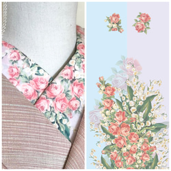 B品【薔薇とスズラン半襟】「ラベンダー&ミント」少し濃いめの春のささやき【カット難あり】 1枚目の画像