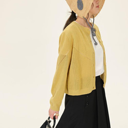 鏤空透氣棉麻針織開衫-姜黄色|針織衫|三色|春夏款|Sora-910 第11張的照片