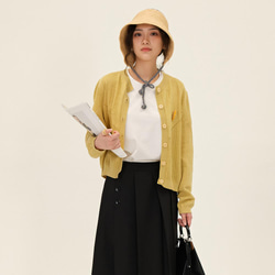 鏤空透氣棉麻針織開衫-姜黄色|針織衫|三色|春夏款|Sora-910 第1張的照片
