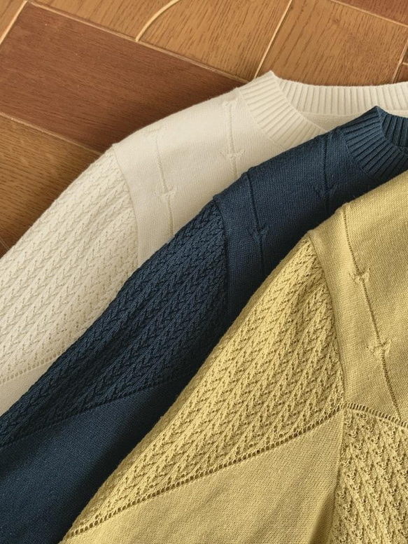 鏤空透氣棉麻針織開衫-姜黄色|針織衫|三色|春夏款|Sora-910 第17張的照片