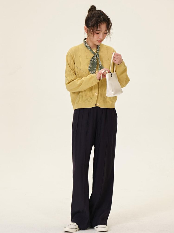 鏤空透氣棉麻針織開衫-姜黄色|針織衫|三色|春夏款|Sora-910 第13張的照片