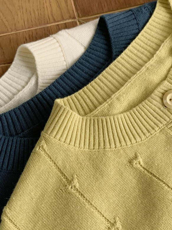 鏤空透氣棉麻針織開衫-姜黄色|針織衫|三色|春夏款|Sora-910 第18張的照片