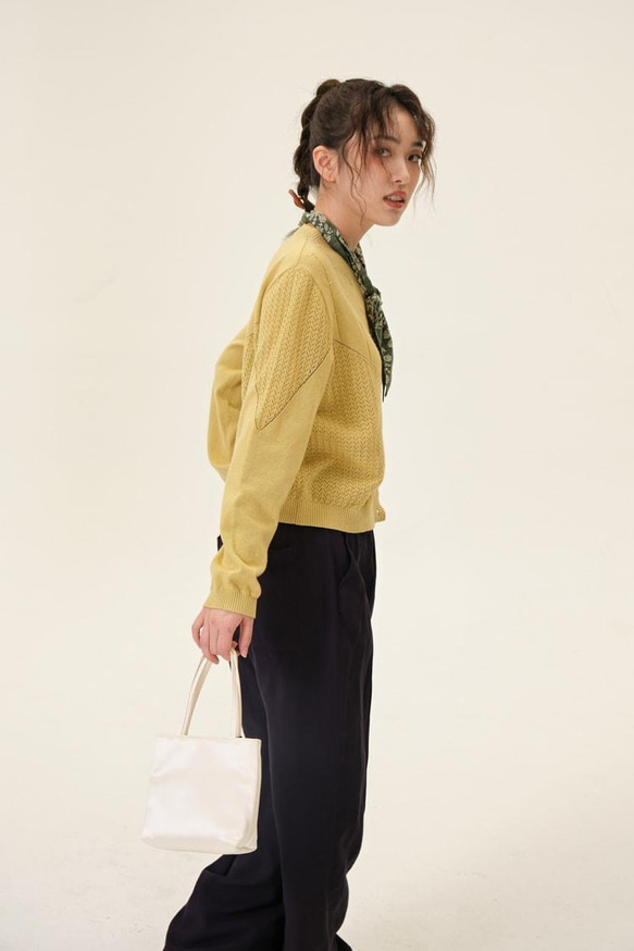 鏤空透氣棉麻針織開衫-姜黄色|針織衫|三色|春夏款|Sora-910 第16張的照片