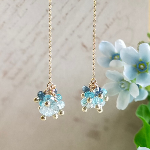 k18・k10］〜シャボンピアス~ ブルーサファイヤ アクアマリン ブルー 