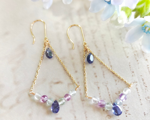 アメジスト♡アジアンシャンデリア　ピアス 2月誕生石 アメジストのシャンデリアピアス K14GF |