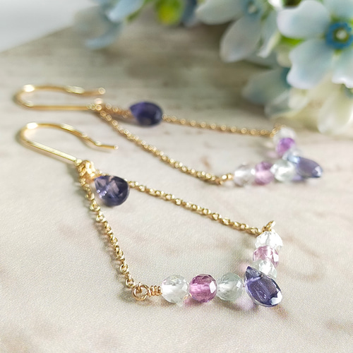 アメジスト♡アジアンシャンデリア　ピアス チタンピアス アメジスト カボソン