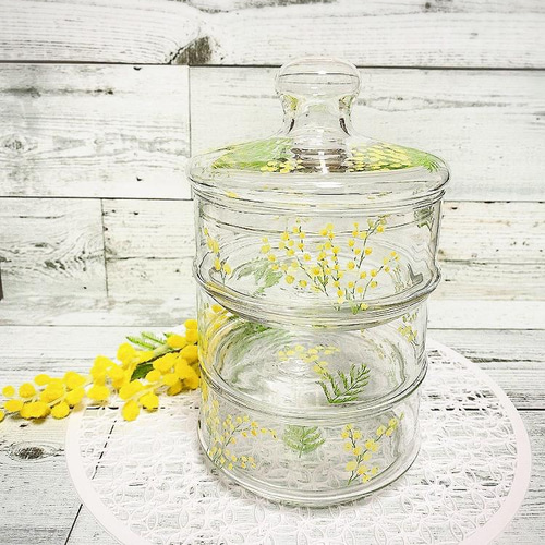 花柄 ガラス小物入れ Mappin & Webb製 花柄銀蓋カットガラス小物