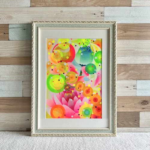 割引発見 No.9 アート 癒やしとグラデーションのアクリル画 花と蝶々』 絵画