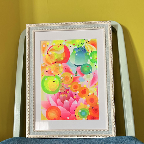 蝶と花のアート作品 アクリル画 個性的 無い - 絵画