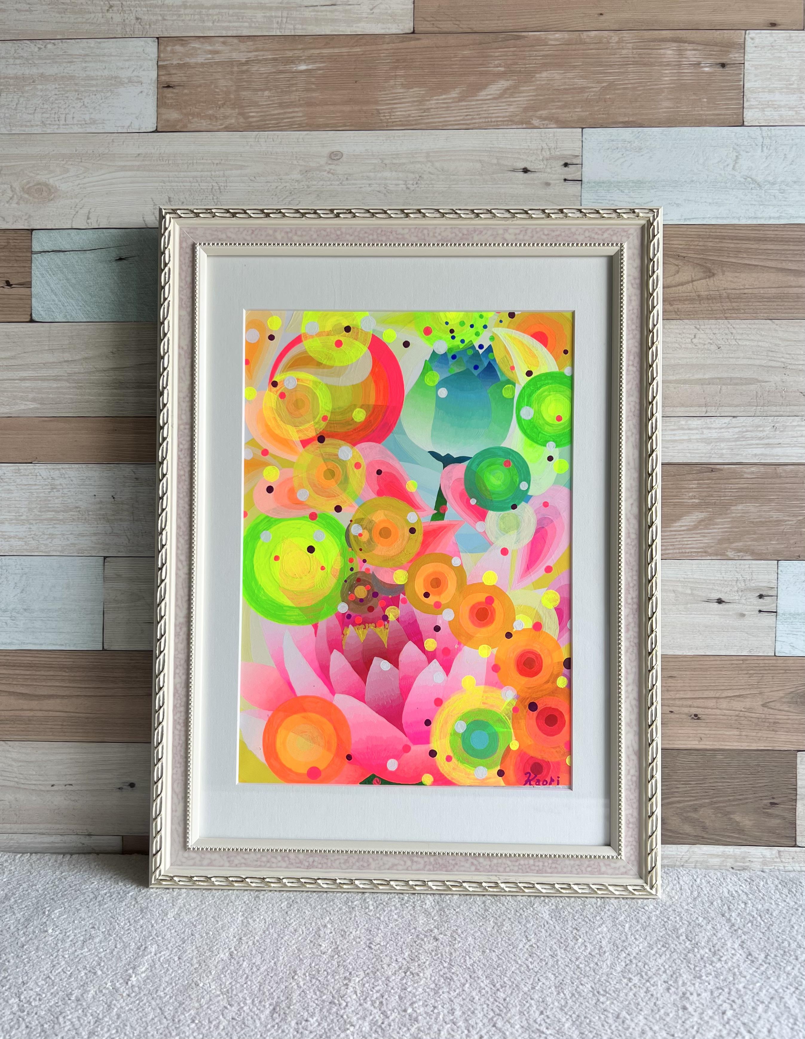 『No.9 花と蝶々』　癒やしとグラデーションのアクリル画　アート　絵画 10,140円