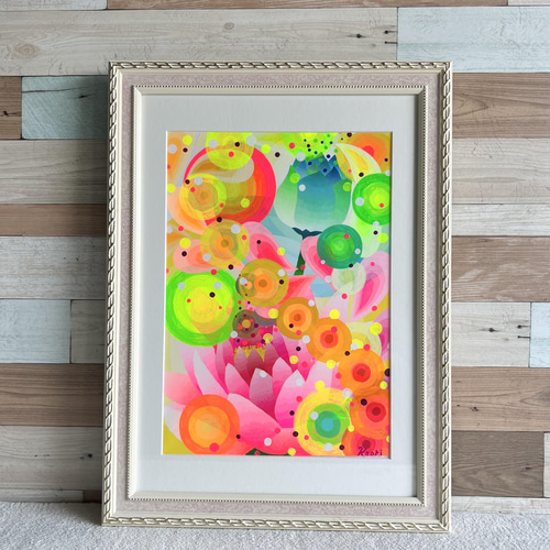 No.9 花と蝶々』 癒やしとグラデーションのアクリル画 アート