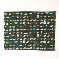 30×40 ランチョンマット 寿司猫柄 巾着袋 ２点 セット 給食 コップ袋 男の子 女の子 緑 2枚目の画像