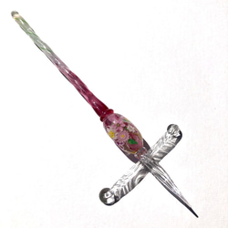 《フラワーブーケ》　ペンレスト付き　ガラスペン　とんぼ玉　花　ピンク 5枚目の画像