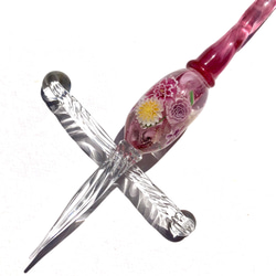 《フラワーブーケ》　ペンレスト付き　ガラスペン　とんぼ玉　花　ピンク 4枚目の画像