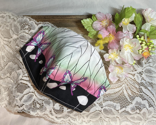No.253 オーダーマスク　ハンドメイド　蝶々　花柄　ピンク　おまとめ割 a5555f17b9dd7f52d85fd2dd2d5d91