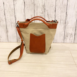 スマホポケットと持ち手が使いやすいトートとショルダー2wayバッグ　帆布✕本革　Zess fino  日本製 4枚目の画像