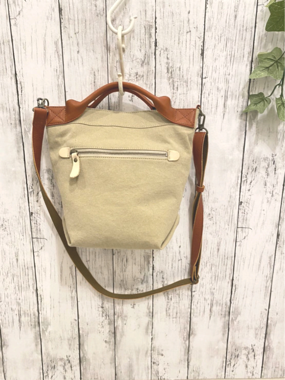 スマホポケットと持ち手が使いやすいトートとショルダー2wayバッグ　帆布✕本革　Zess fino  日本製 3枚目の画像