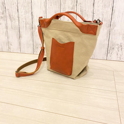 スマホポケットと持ち手が使いやすいトートとショルダー2wayバッグ　帆布✕本革　Zess fino  日本製 1枚目の画像