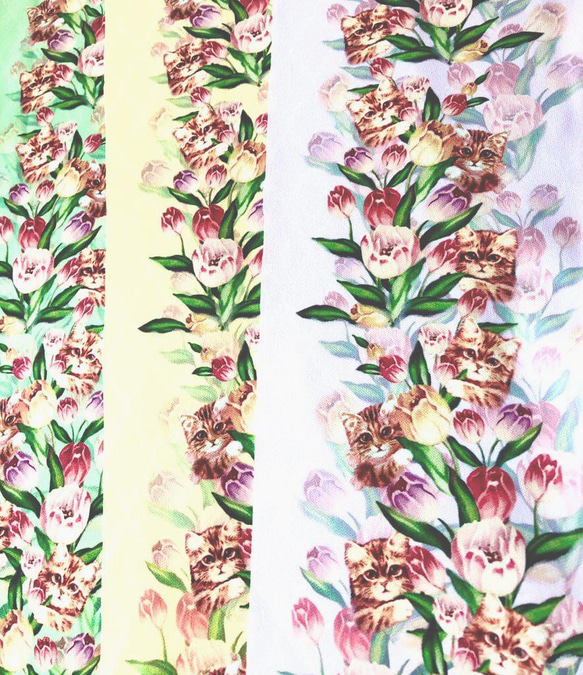 【B品】寿喜堂オリジナル半襟【此処なにゃん】ピンクラベンダー【カット難あり】 2枚目の画像