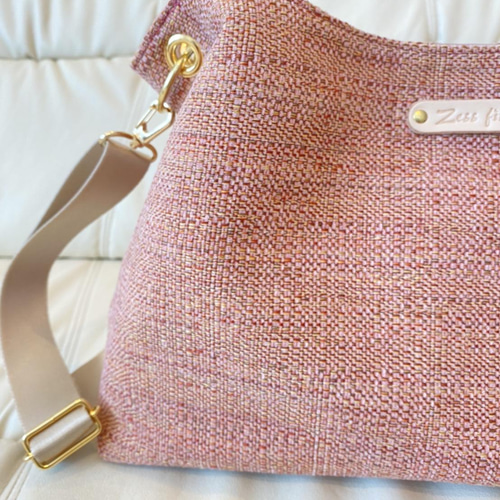 国産 ピンク色クールソリッド生地×ローズピンク本革ショルダーバッグ