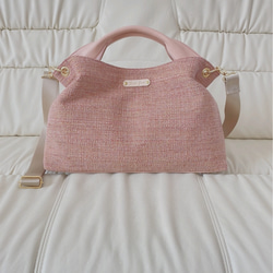 国産 ピンク色クールソリッド生地×ローズピンク本革ショルダーバッグ